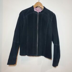 Ruff Hewn Genuine Black Suede Leather Jacket Women's Size Large‎ Zip Up